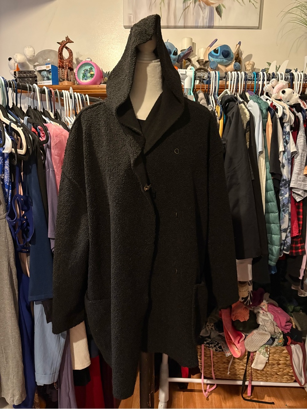 Max Studio Black Hooded Teddy Jacket